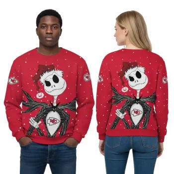 Kansas City Chiefs Christmas sweatshirt Jack Skellington unisex holiday pullover NFL fan apparel sizes S to 5XL