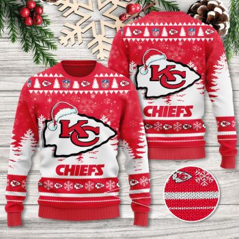 Kansas City Chiefs Christmas sweater red and white with festive holiday design and team logo official NFL apparel
