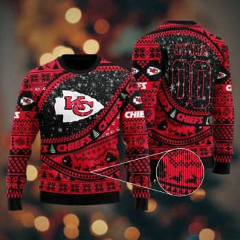 Kansas City Chiefs custom black red Christmas sweater personalized name number NFL holiday apparel