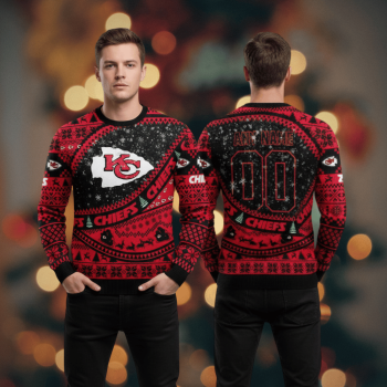 Kansas City Chiefs custom black red Christmas sweater personalized name number NFL holiday apparel