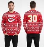 Kansas City Chiefs Custom Name And Number Red Snowflake Christmas Sweater