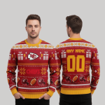 Kansas City Chiefs custom name Christmas sweater red and gold festive holiday NFL apparel with team logo