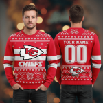 Kansas City Chiefs custom name Christmas sweater red and gold festive holiday NFL apparel with team logo