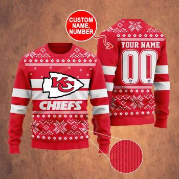 Kansas City Chiefs custom name Christmas sweater red and gold festive holiday NFL apparel with team logo