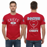 Kansas City Chiefs Doctor Tribute Shirt with stethoscope and Work of Heart design, sizes S-5XL