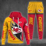 Kansas City Chiefs tracksuit hoodie and pants red and yellow with bold team logos official NFL apparel