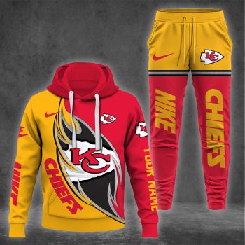Kansas City Chiefs tracksuit hoodie and pants red and yellow with bold team logos official NFL apparel