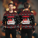 Kansas City Chiefs black Christmas sweater featuring festive gnome holiday design for NFL fans
