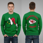 Kansas City Chiefs Grinch Christmas sweater green with festive holiday design and team logo official NFL apparel