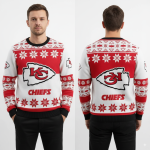 Kansas City Chiefs red and white Christmas sweater with snowflake design for NFL holiday fans