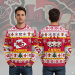 Kansas City Chiefs ugly Christmas sweater with festive gingerbread and snowflake design official NFL holiday apparel