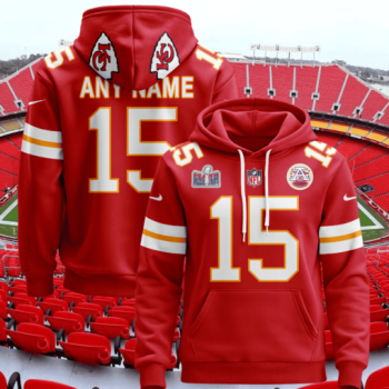Red Personalized Kansas City Chiefs Football Legend Hoodie with custom name and number 15 design for NFL fans