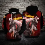 Kansas City Chiefs wolf hoodie black and red with bold wolf graphic and official NFL fan gear design