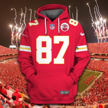 Kansas City Chiefs Travis Kelce #87 red hoodie with player name and number design for NFL fans